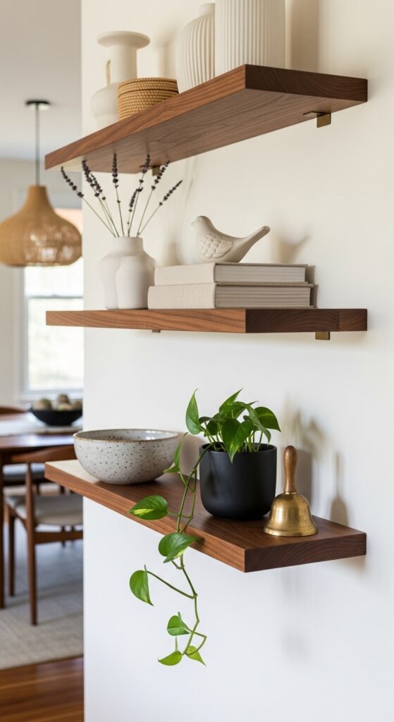 Floating Shelves with Curated Ceramics