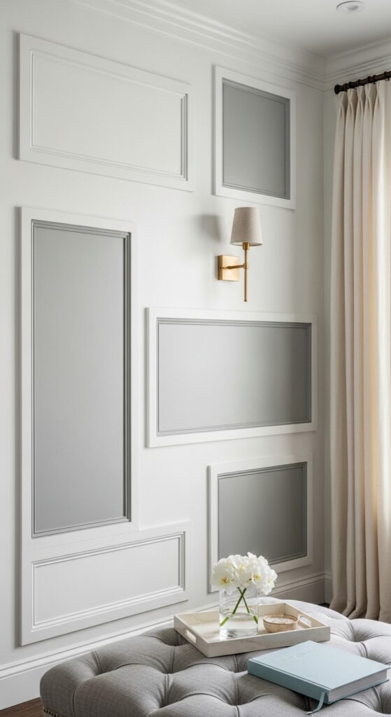 Geometric Panel Wall with Painted Wood Trim