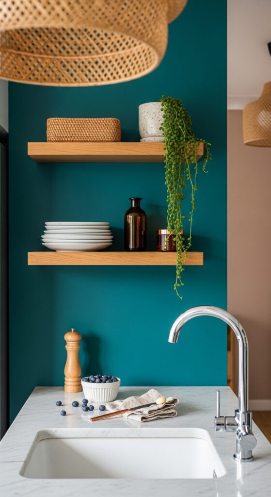 Open Shelving Over a Simple Painted Wall
