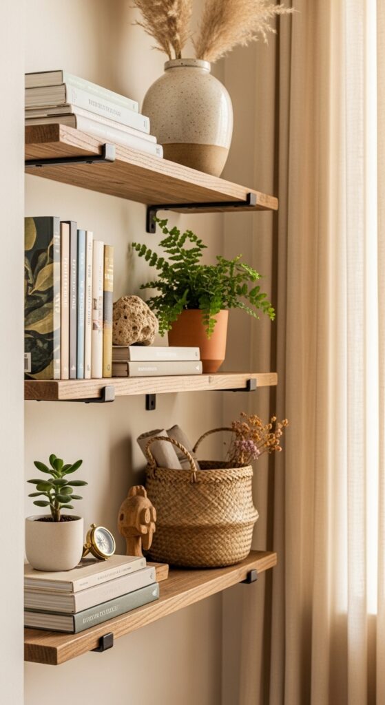 Open Shelving Styled with Books, Plants, and Global Finds