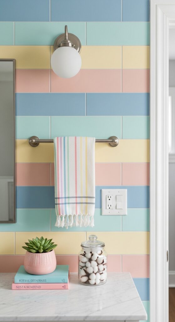 Subway Tile in Mixed Pastel Colors for a Playful Grid Pattern
