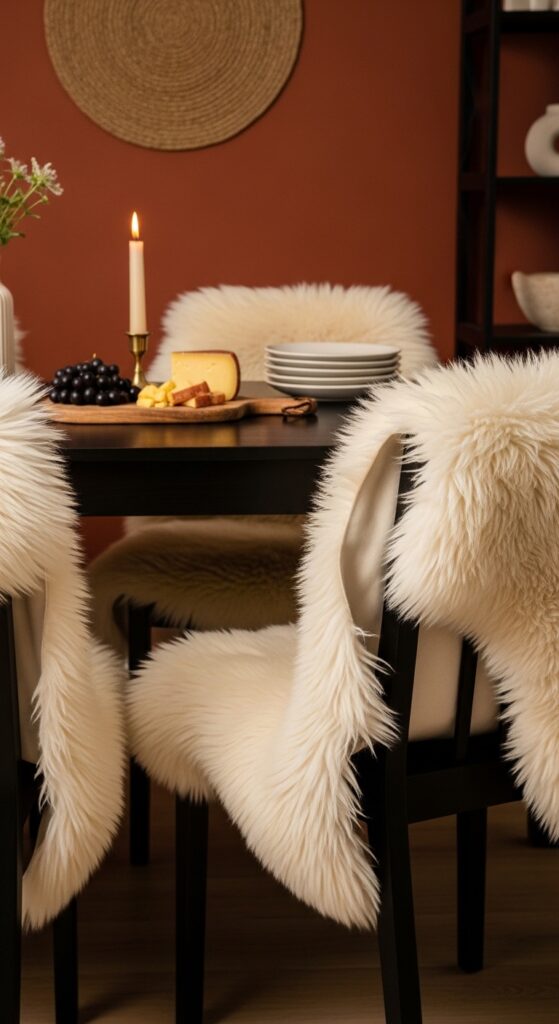 Faux Fur or Sheepskin Throws on Dining Chairs