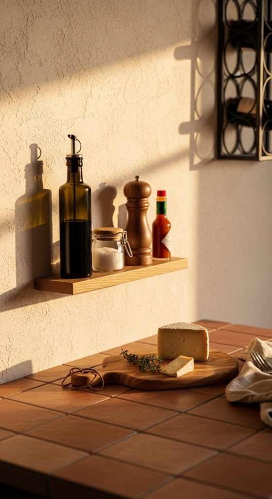 Floating Spice and Condiment Shelf Near the Dining Table