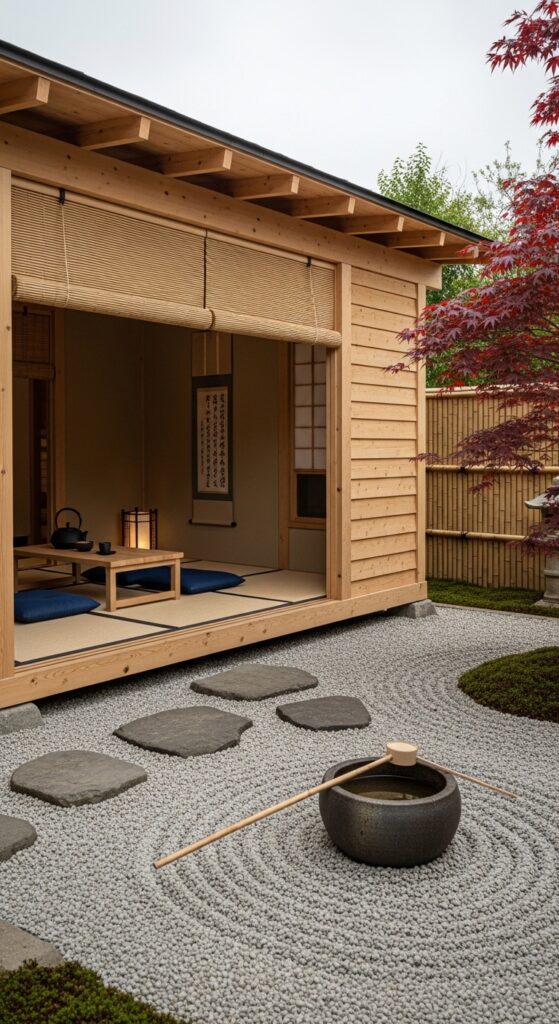 Japanese-Inspired Tea House with Gravel Garden