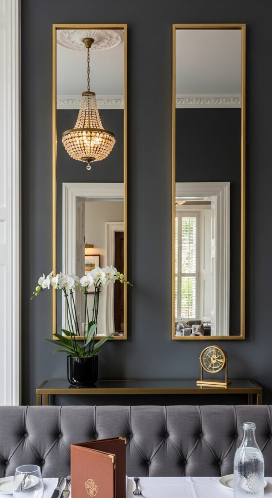 Two Vertical Mirrors Flanking a Narrow Wall Section