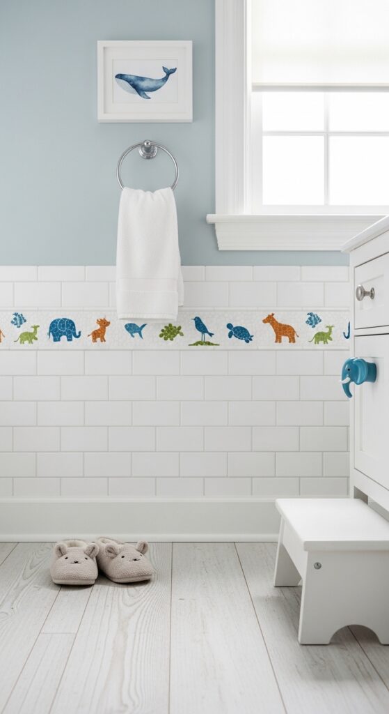 Animal-Print Mosaic Tile Border at Kid Height