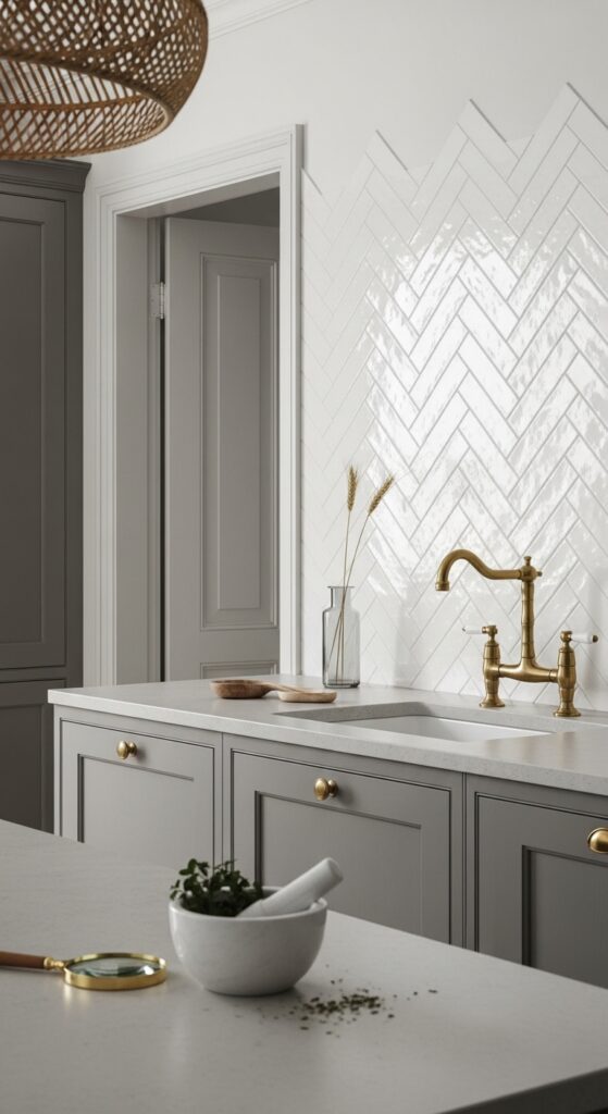 Herringbone Pattern in White or Cream