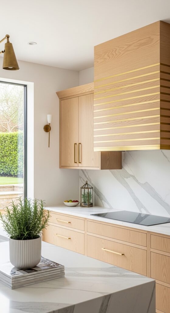 Maple and Brass Trim Contemporary Hood