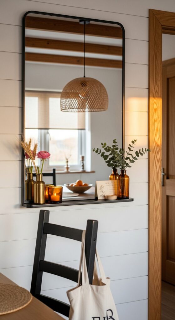 Mirror with Built-In Shelf for Functional Display
