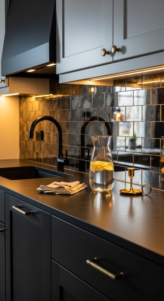 Mirrored Glass Tile for a Bright, Open Kitchen