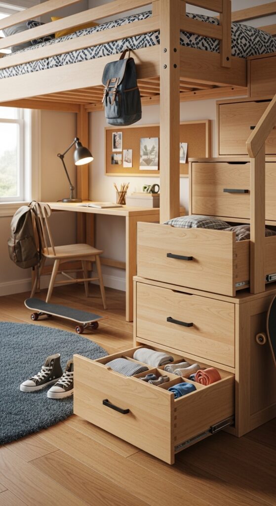 Staircase Loft Bed with Built-In Drawers