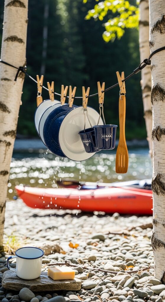 Bungee Cord Drying Rack Between Trees
