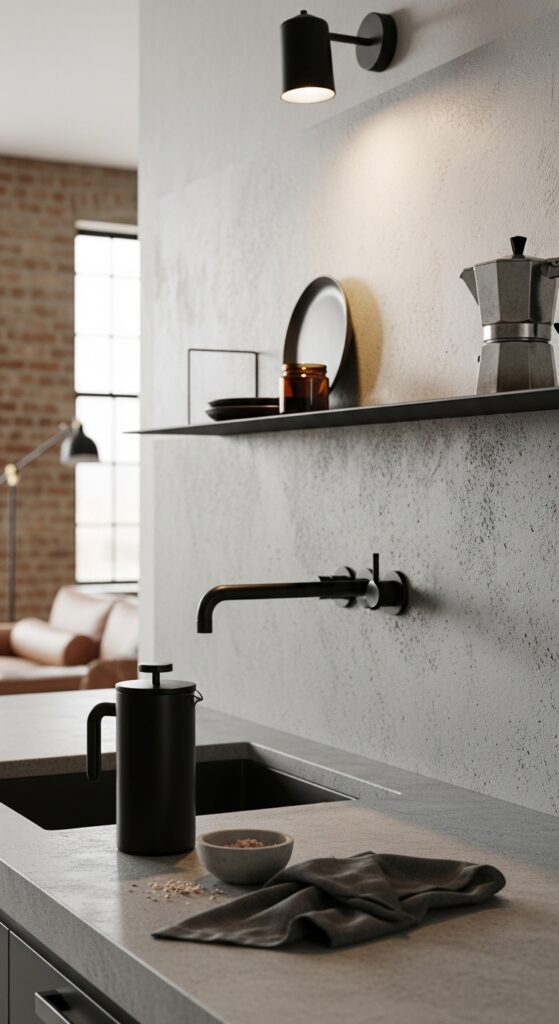 Concrete Skim-Coat Backsplash for an Industrial Look