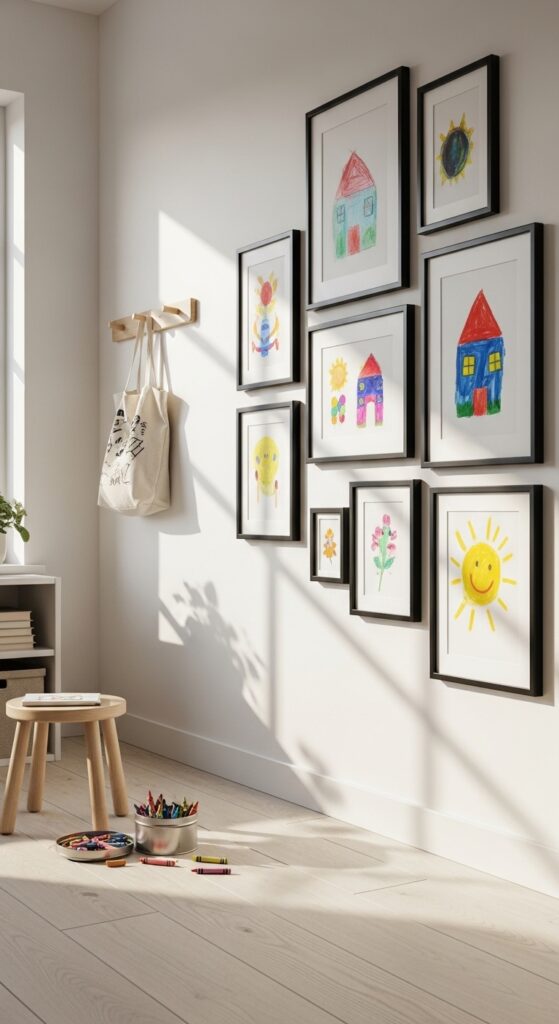 Monochrome Gallery Wall with Kids' Own Artwork