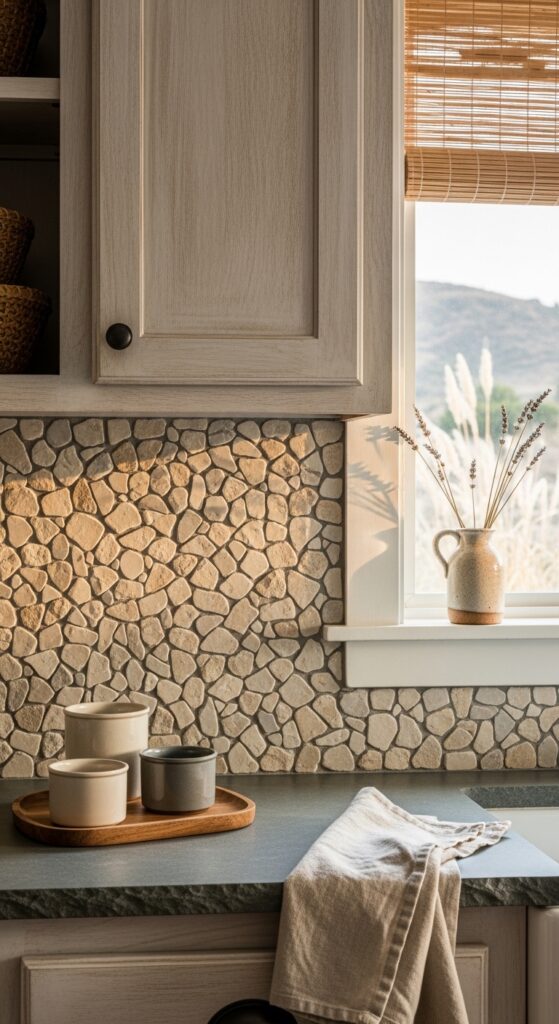Natural Stone Mosaic in Mixed Earth Tones