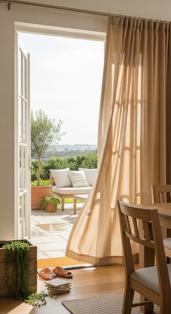 Outdoor-Indoor Curtains for a Dining Room with Patio Doors