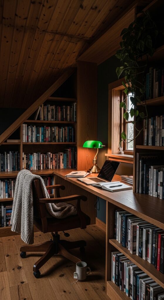 Writer's Studio With Built-In Desk And Library Shelving
