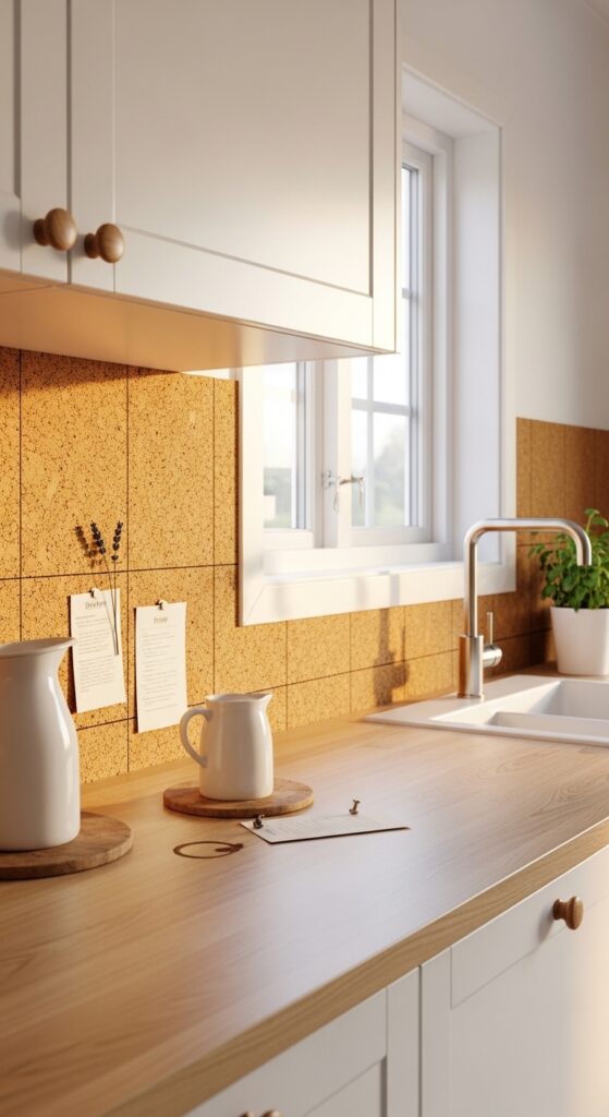 Cork Tile Backsplash for Warmth and Texture