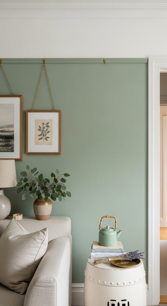 Sage Green with Brass Picture Rail Molding