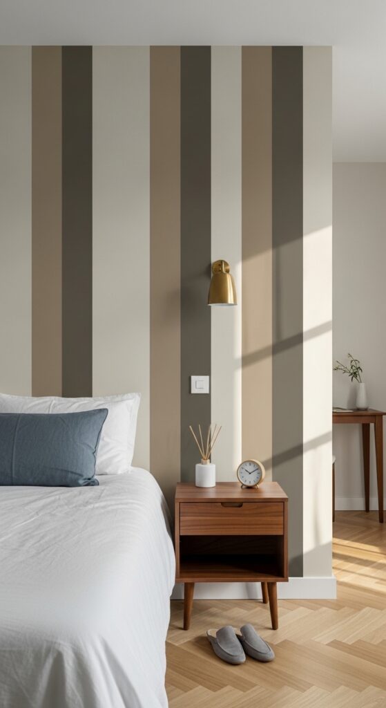 Tonal Stripe Accent Wall with Alternating Matte and Glossy Paint