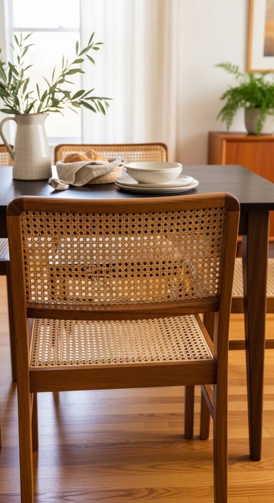 Woven Cane Dining Chairs for Natural Texture