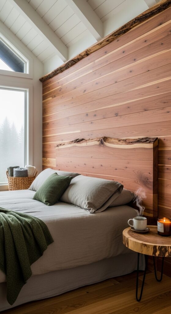 Cedar Plank Accent Wall with Live Edge Detail at the Top