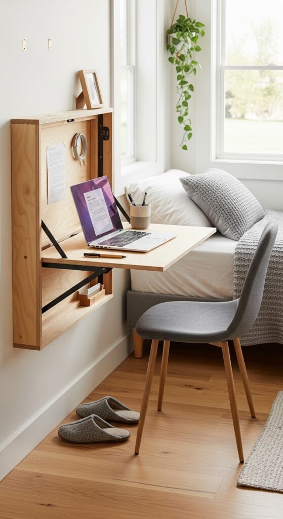 Foldable Wall Desk That Doubles as a Nightstand