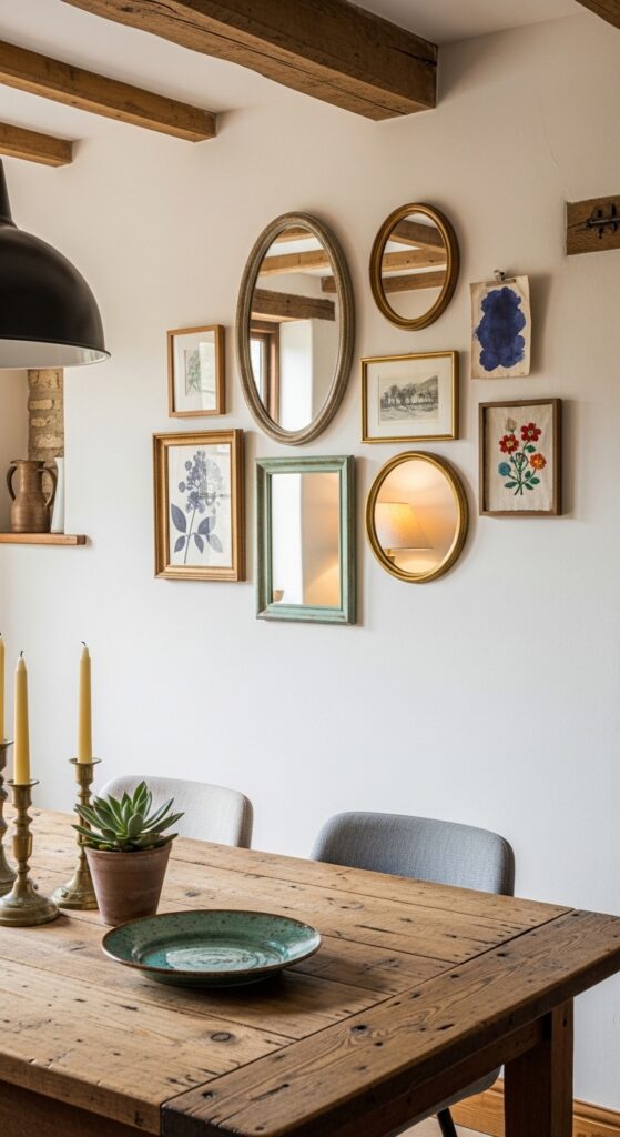 Gallery Wall with Mixed Mirrors and Artwork