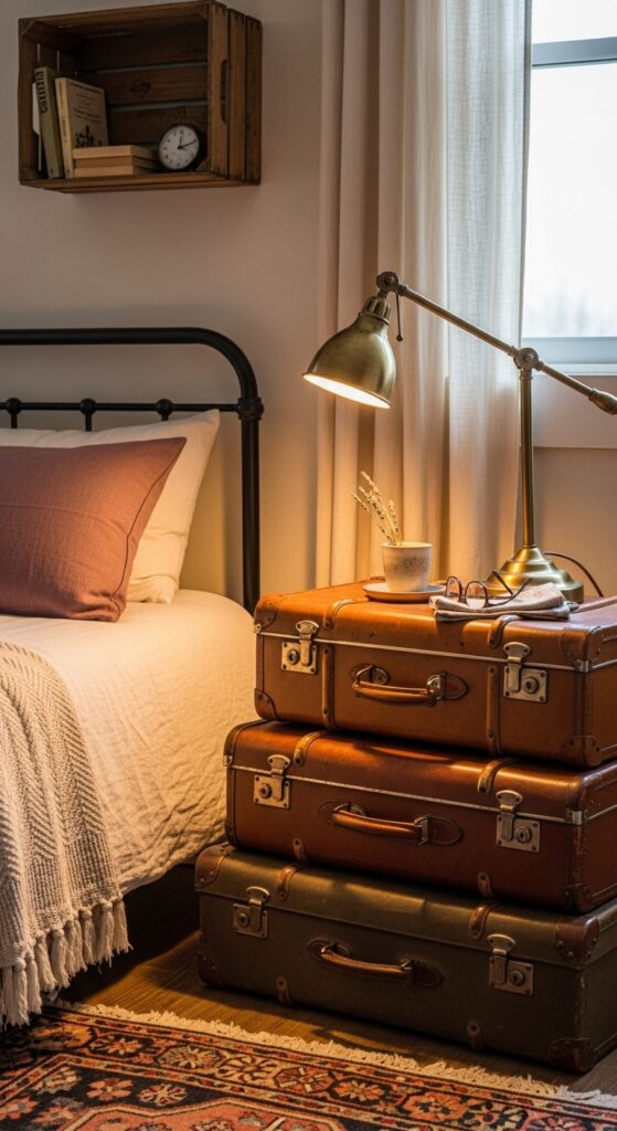Vintage Suitcases Stacked as Side Tables or Storage
