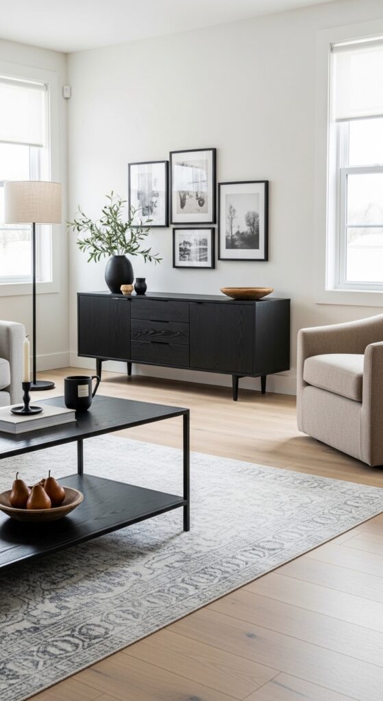 Black Accent Furniture with Neutral Walls and Floors