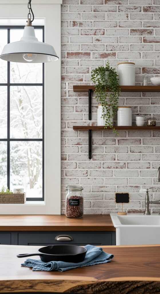 Brick Veneer in Whitewashed Finish