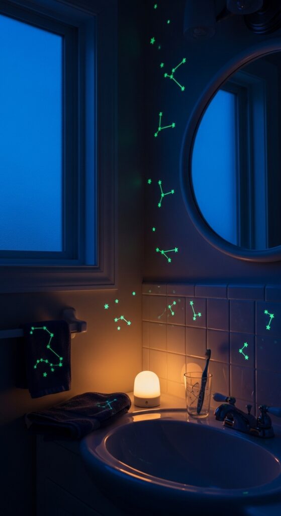 Glow-in-the-Dark Accent Tiles for a Nighttime Adventure Bathroom