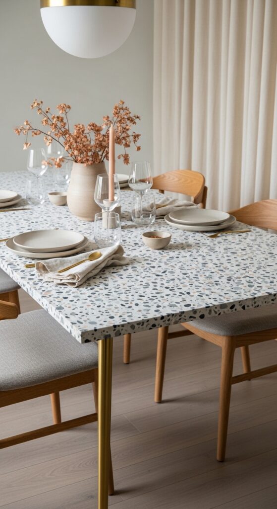 Terrazzo Dining Table with Brass Legs