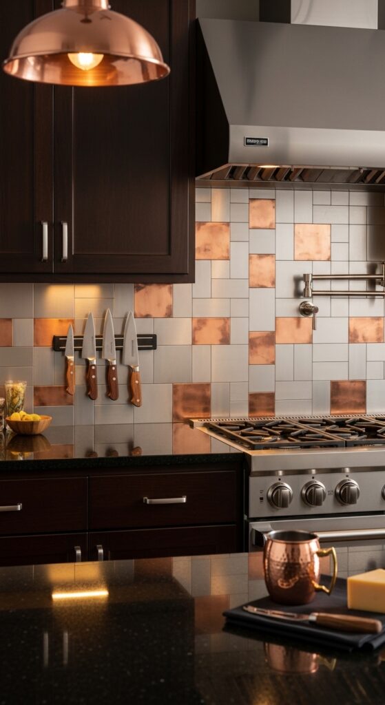 Metallic Tile in Brushed Stainless or Copper