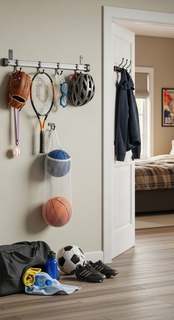 Wall-Mounted Sports Gear Rack
