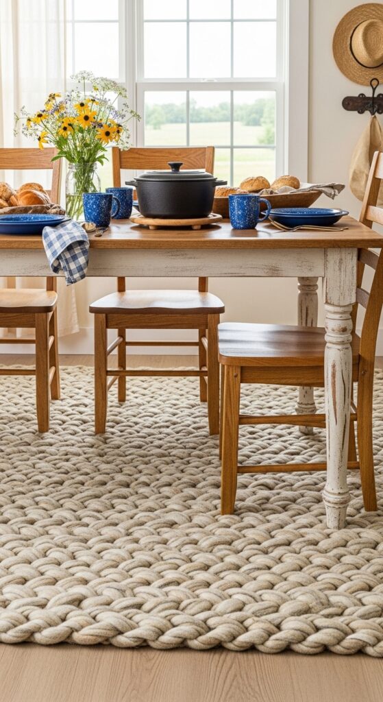 Chunky Braided Wool Rug for Farmhouse Dining