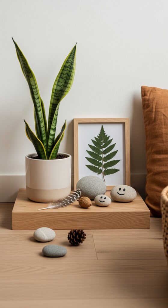 Nature Corner with a Single Potted Plant and Stones