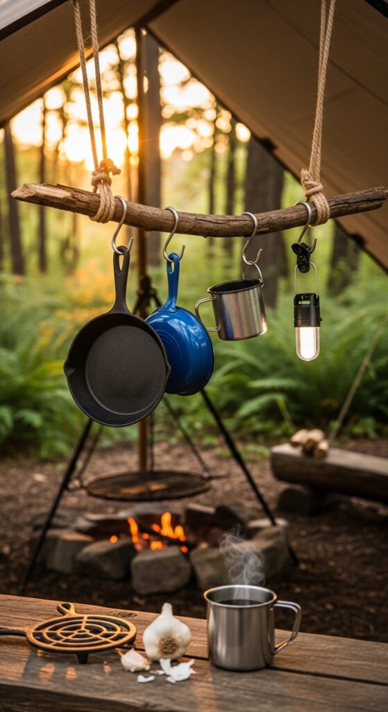Rope and Branch Overhead Pot Rack