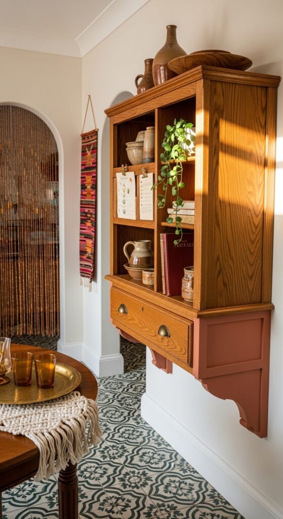 Built-In Alcove Kitchen Hutch With Arched Top