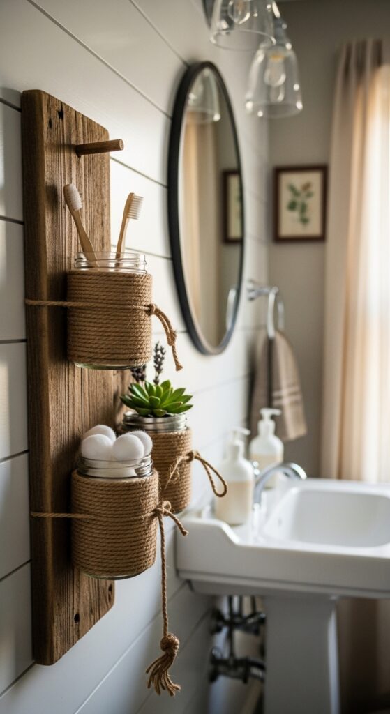 Rope-Wrapped Mason Jar Organizers