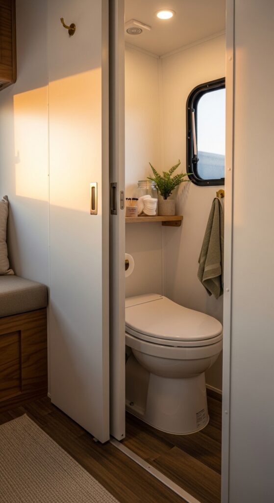 Cassette Toilet Closet Behind a Pocket Door