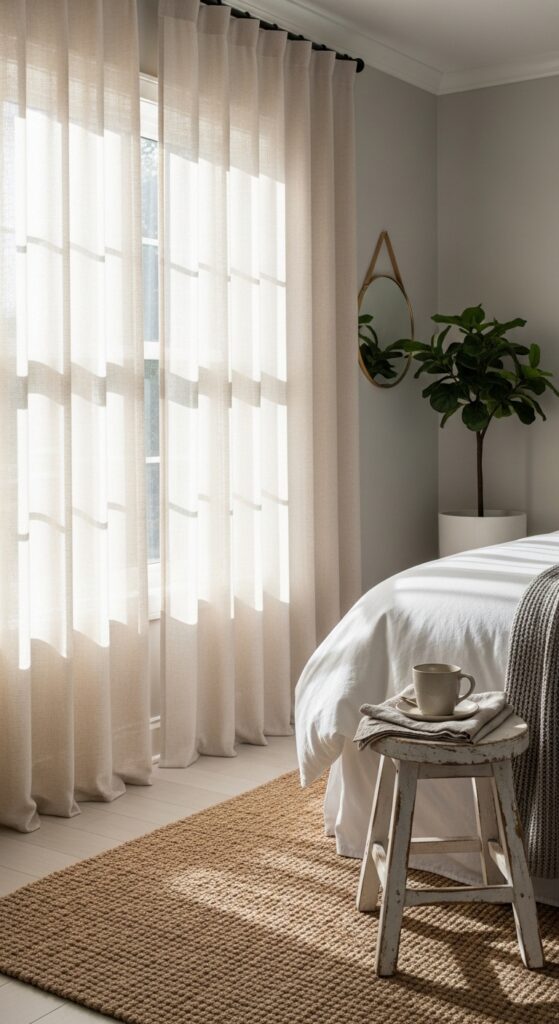 Floor-to-Ceiling Curtains in Light Neutral Tones