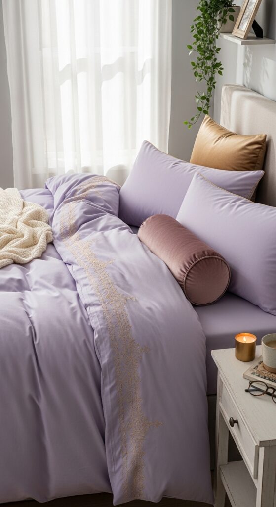 Lavender Duvet with Gold Embroidered Detailing