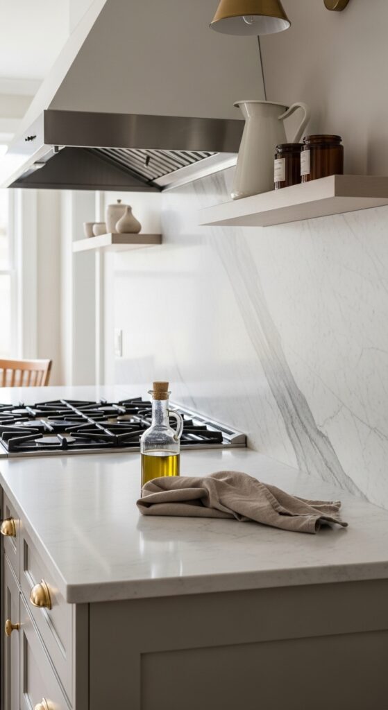 Marble Slab Backsplash in Carrara or Calacatta