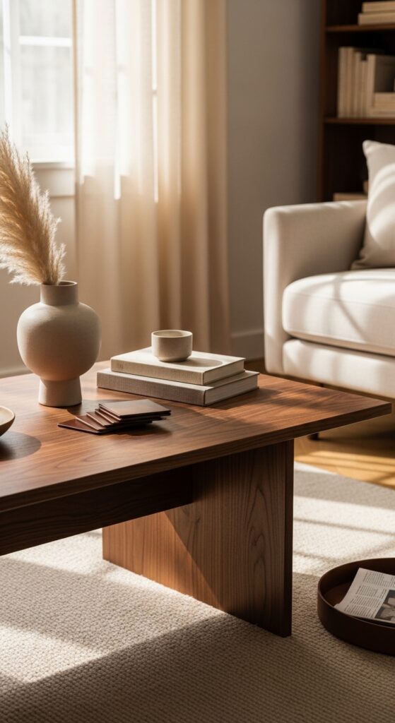 Dark Walnut Coffee Table as a Bold Anchor Point