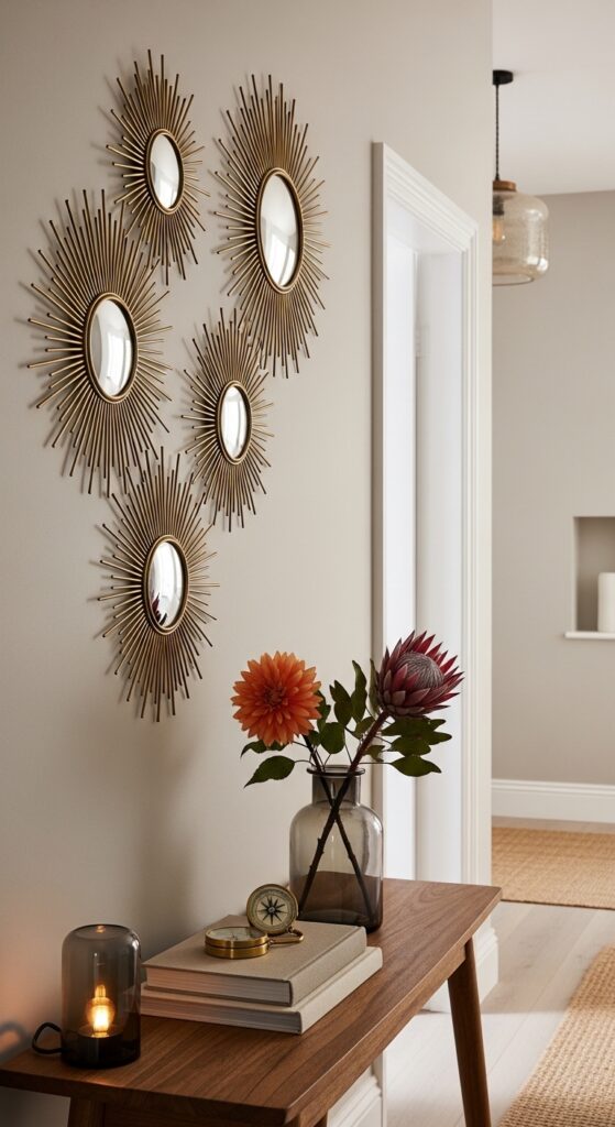 Sunburst Mirror Cluster on a Narrow Wall