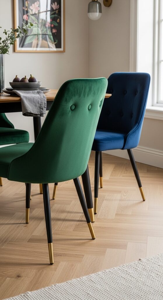 Velvet Upholstered Dining Chairs in Jewel Tones