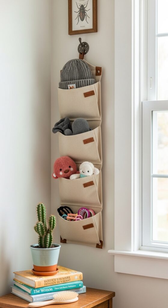Hanging Fabric Shelves in Unused Wall Space