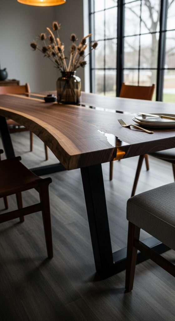Mixed Material Dining Table with Live Edge
