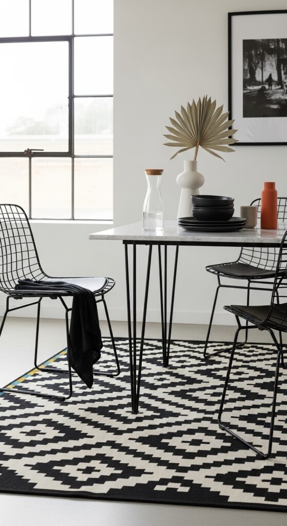Black and White Geometric Flat-Weave Rug